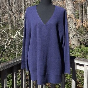 J Jill Navy Wool & Silk V-neck Sweater